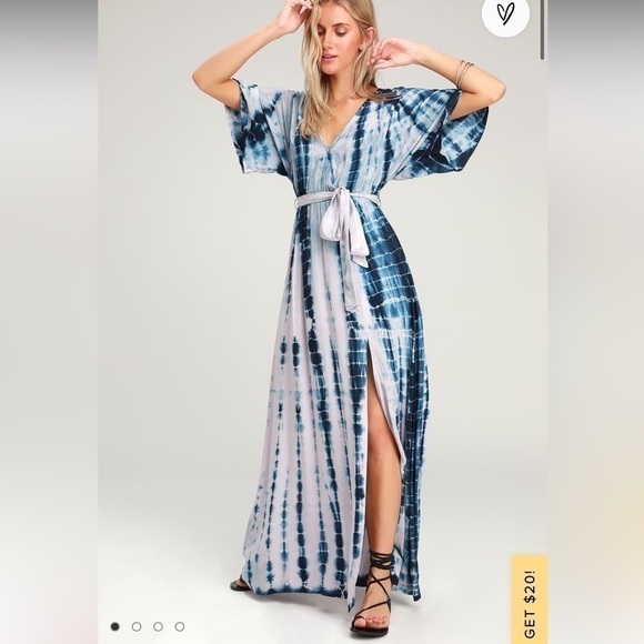 LuLus Blue Tie-Dye Short Sleeve Maxi Dress with Slit & Button front Closure - Picture 1 of 9